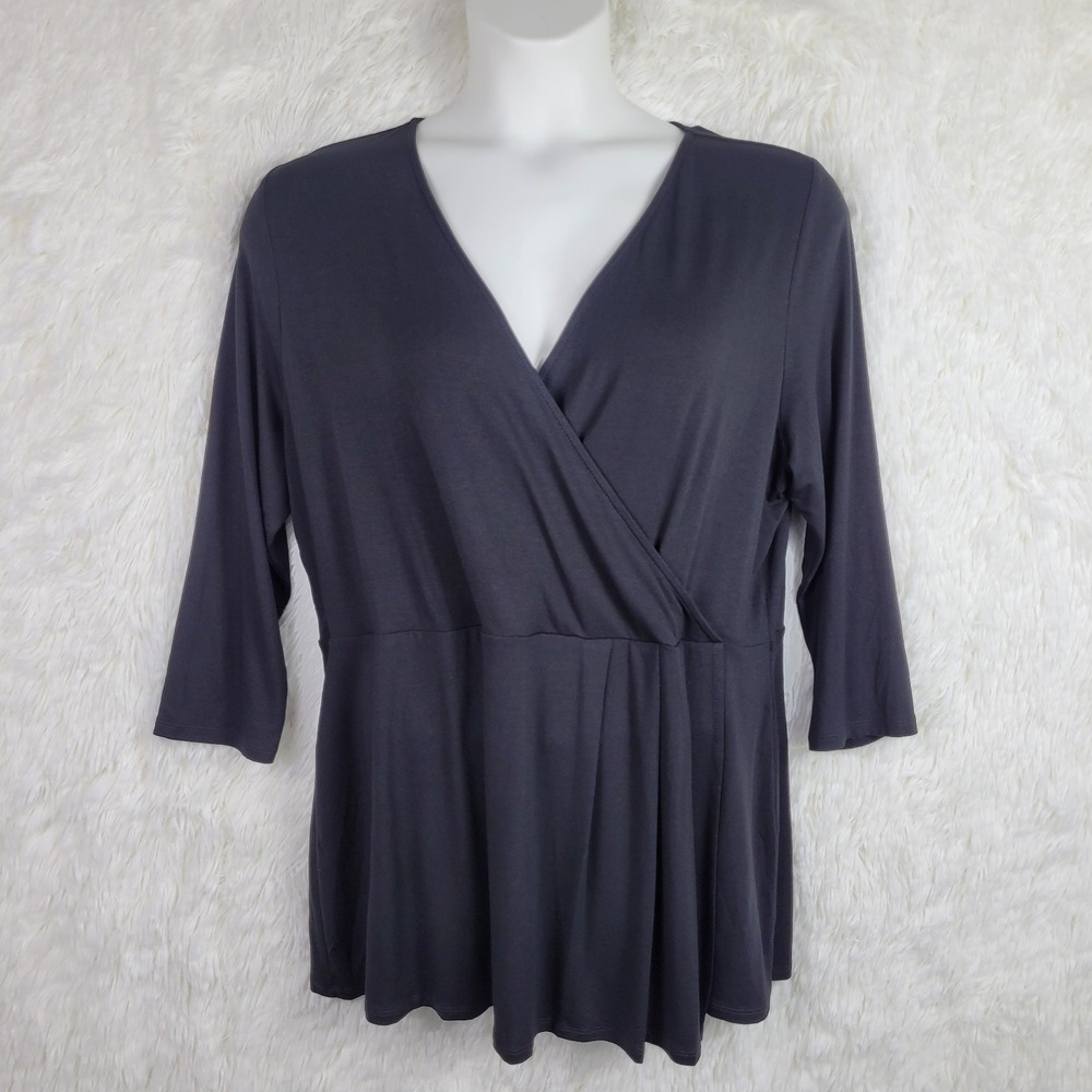 J Jill Wearever Collection Large Black Faux Wrap Top Minimalist Capsule